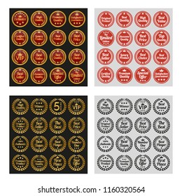 Collection of golden, flat and red labels. Vector illustration