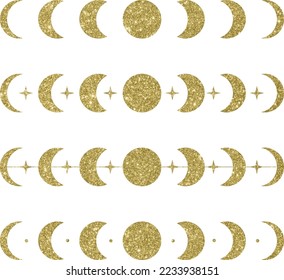 Collection golden glitter moon phases shapes