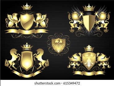 Collection of golden heraldry emblem
