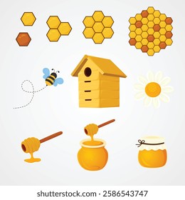 collection Golden honey and bee icons sweet homebusiness