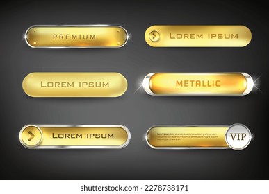 Collection golden iron button on black background
