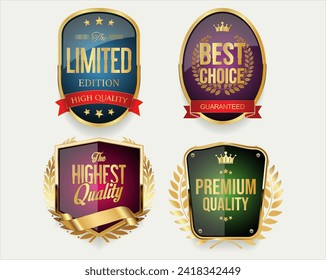 Collection of golden luxury badge and labels isolated on white background 