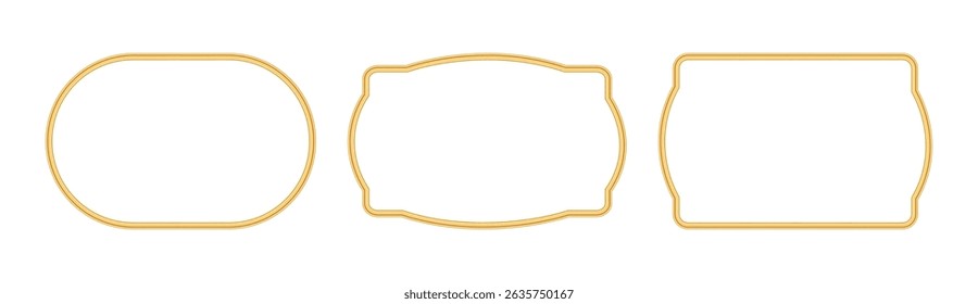 Collection of golden luxury frames. Realistic mockup for oval photo frame, vintage ornamental border in oriental style. Vector illustration for certificate, award, stamp, vignette, greeting card