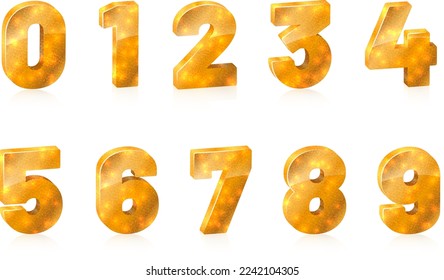 Collection of golden metal shiny numbers on white background - vector illustration