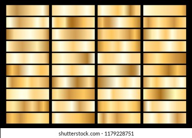 Collection Of Golden Metallic Gradient. Brilliant Plates With Gold Effect. Vector Illustration.