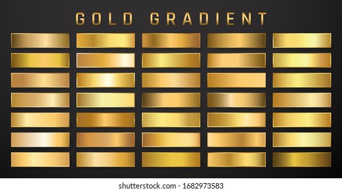 Collection of golden metallic gradient. Brilliant plates with gold effect. Vector illustration.