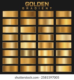 Collection of golden metallic gradient. Brilliant plates with gold effect. Vector illustration.