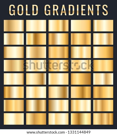 Collection of golden metallic gradient. Brilliant plates with gold effect. Vector illustration.