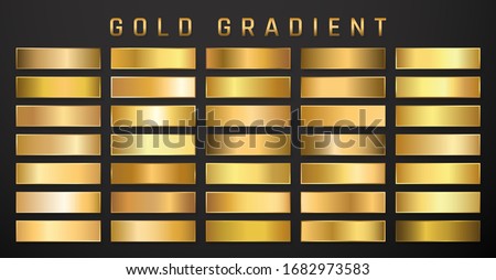 Collection of golden metallic gradient. Brilliant plates with gold effect. Vector illustration.