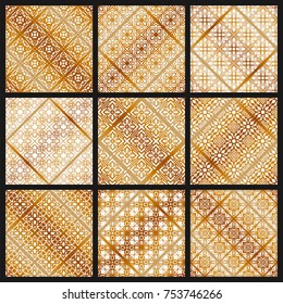 Collection of golden ornamental seamless patterns. Template for design. Vector illustration