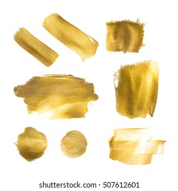 Collection of golden paint strokes to make a background for your design, golden hot foil, gold leaf