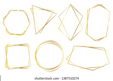 Collection of golden polygonal luxury frames vector set 