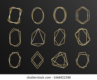 Collection of golden polygonal luxury frames vector set. Golden frame for wedding invitation cards isolated background line art