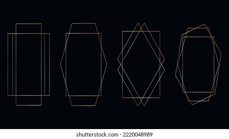 Colección de marcos de lujo polígonos dorados. Conjunto de formas de cristal dorado para la invitación a la boda, plantillas de lujo, patrones decorativos