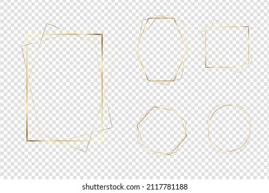 Collection of golden polygonal. Set of geometric frames. Set of isolated vector characters.