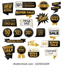 Collection of golden premium badge stickers and seals