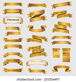 Collection of golden premium promo banners. isolated vector illustration