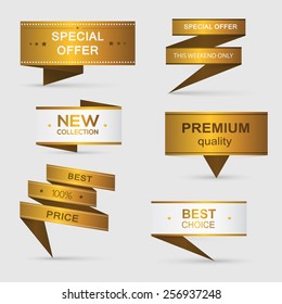 Collection of golden premium promo banners. isolated vector illustration