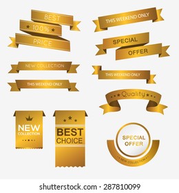 Collection of golden premium promo banners. isolated vector illustration