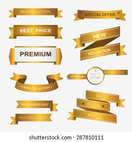 Collection of golden premium promo banners. isolated vector illustration