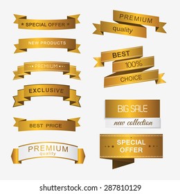 Collection of golden premium promo banners. isolated vector illustration