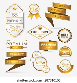 Collection of golden premium promo seals/stickers. isolated vector illustration