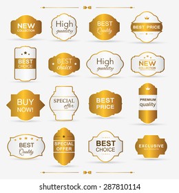 Collection of golden premium promo seals/stickers. isolated vector illustration