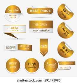 Collection of golden premium promo seals/stickers. isolated vector illustration