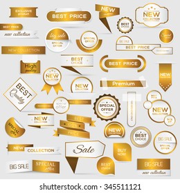 Collection of golden premium promo seals/stickers. isolated vector illustration