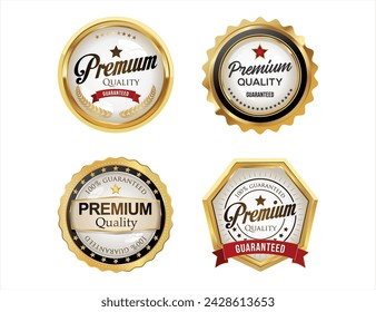 Collection of golden premium quality badges vector illustration