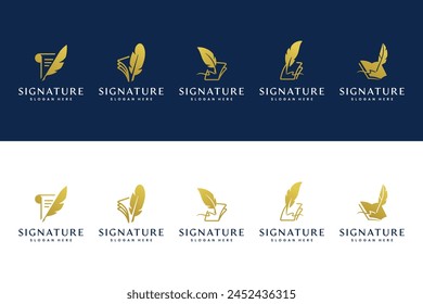 collection of golden quill pen logo ,for your business company ,logo design template .