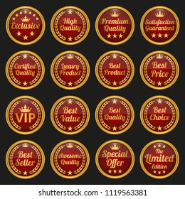 Collection of golden and red labels. Vector illustration
