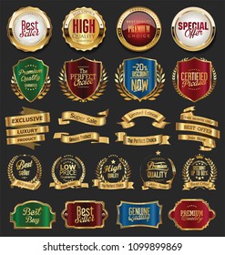 Colección de insignias retro doradas 