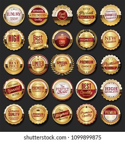 Collection of golden retro vintage badges 