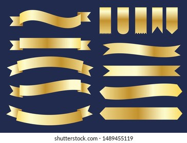Collection of golden ribbons banner design vector set 