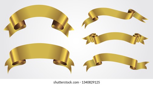 Collection of golden ribbons.Ribbon banner set. 