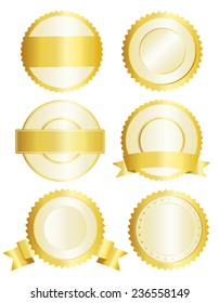 Collection of golden seal / badge isolated on white background 