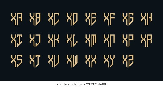 Collection of golden shield logos with geometric abstract logo letters