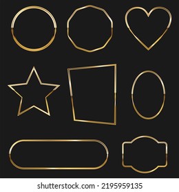 Collection of golden shiny frame set isolated on dark background vector 