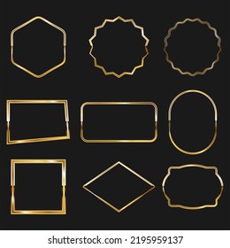 Collection of golden shiny frame set isolated on dark background vector 