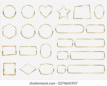 Colección de marco brillante dorado aislado en vector de fondo transparente