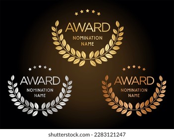 Collection of golden silver and bronze award nomination laurel wreath 