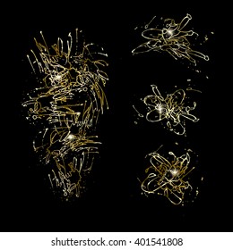 Collection of golden splash.
Isolated on a black background