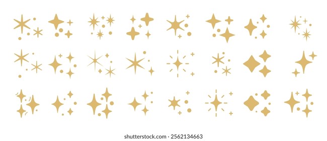 A collection of golden star vector icons in a simple flat style. Ideal for ratings, awards, and decorative design projects.