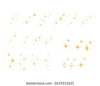 collection of golden stardust, gold sparkle, decorations ion  bright star shape flat vector
