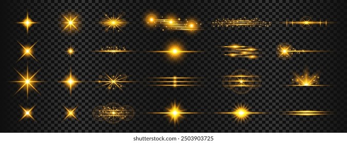 collection of golden starry element background for celebration vector
