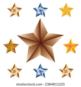 Collection of golden stars. 3D golden stars. vector art and illustration. Golden star isolated on white background with clipping path.