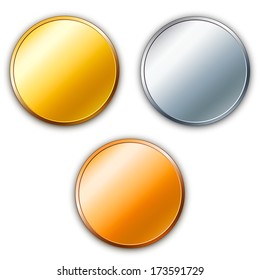 Collection of golden vector medals. Gold, silver and bronz.