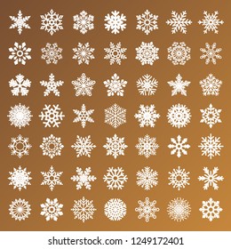 collection of golden vector snowflakes on white background