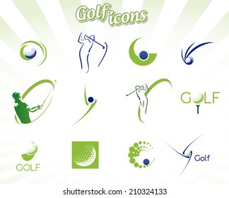 Collection of golf icons isolated on white, vector illustration